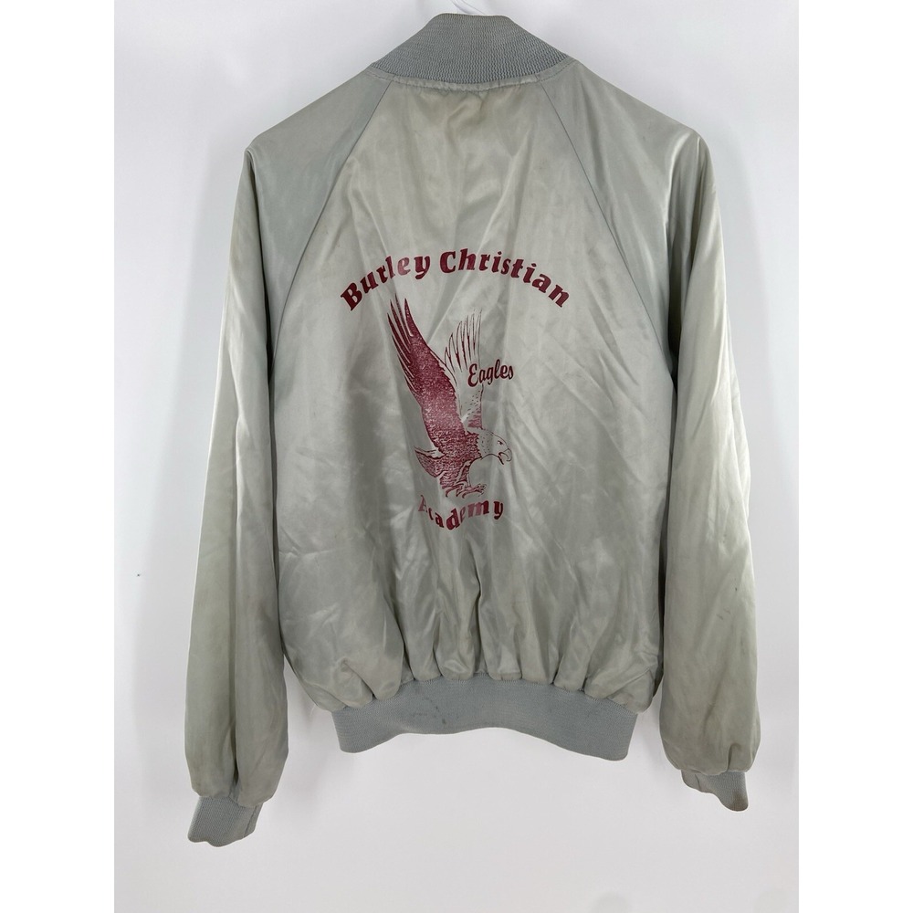 Vintage Satin Bomber Jacket Burley Christian Academy Size Medium‎ Made In USA